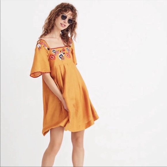 Madewell embroidered square neck swing dress - Picture 1 of 5